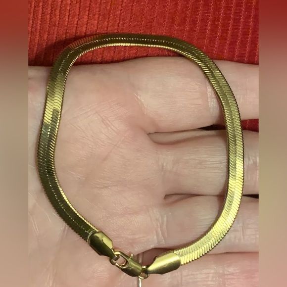8” 18K Gold Over 925 Sterling Silver 5MM Brazilian Herringbone Bracelet, New! - Picture 2 of 6